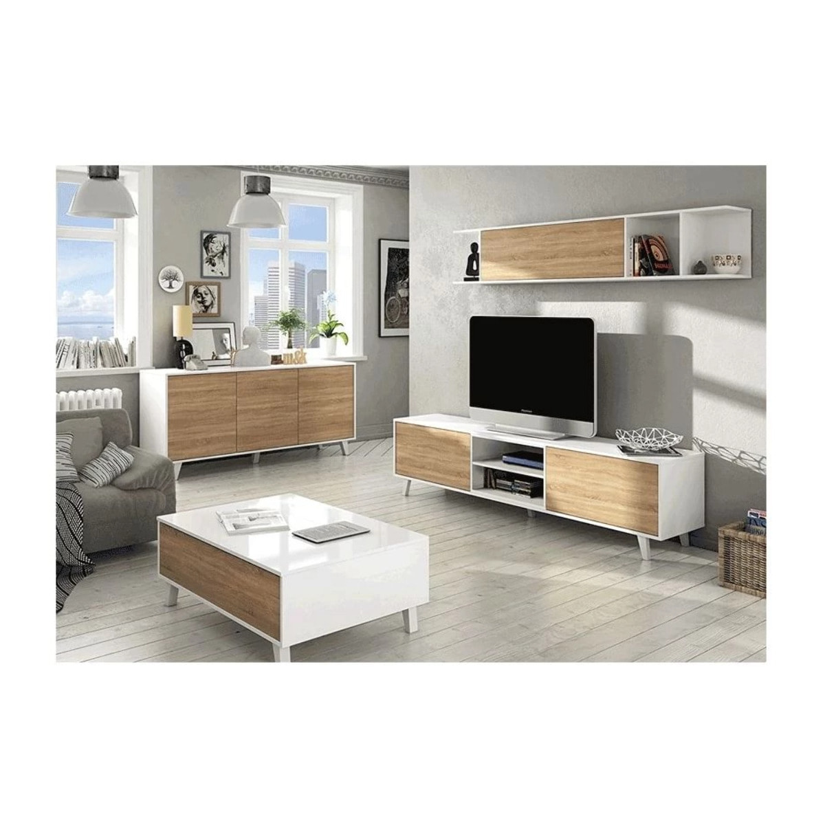 Salón Zaiken Plus Blanco - Roble Canadian