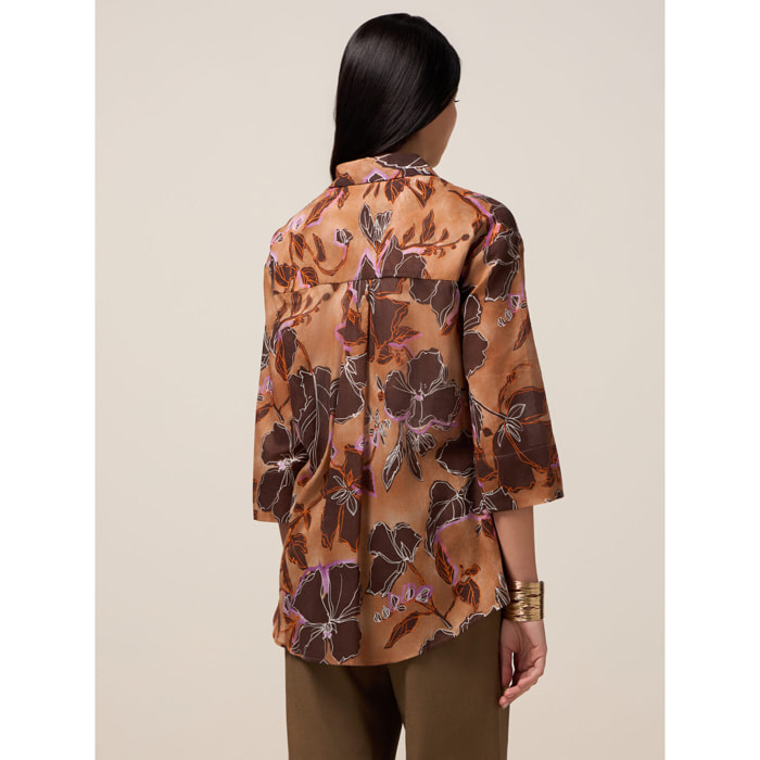 Oltre - Camisa de algodón estampada - Naranja sol