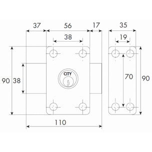 Verrou ISEO City 26 double cylindre - Cylindre 50 mm - Sur variure MV 03 - 10022502