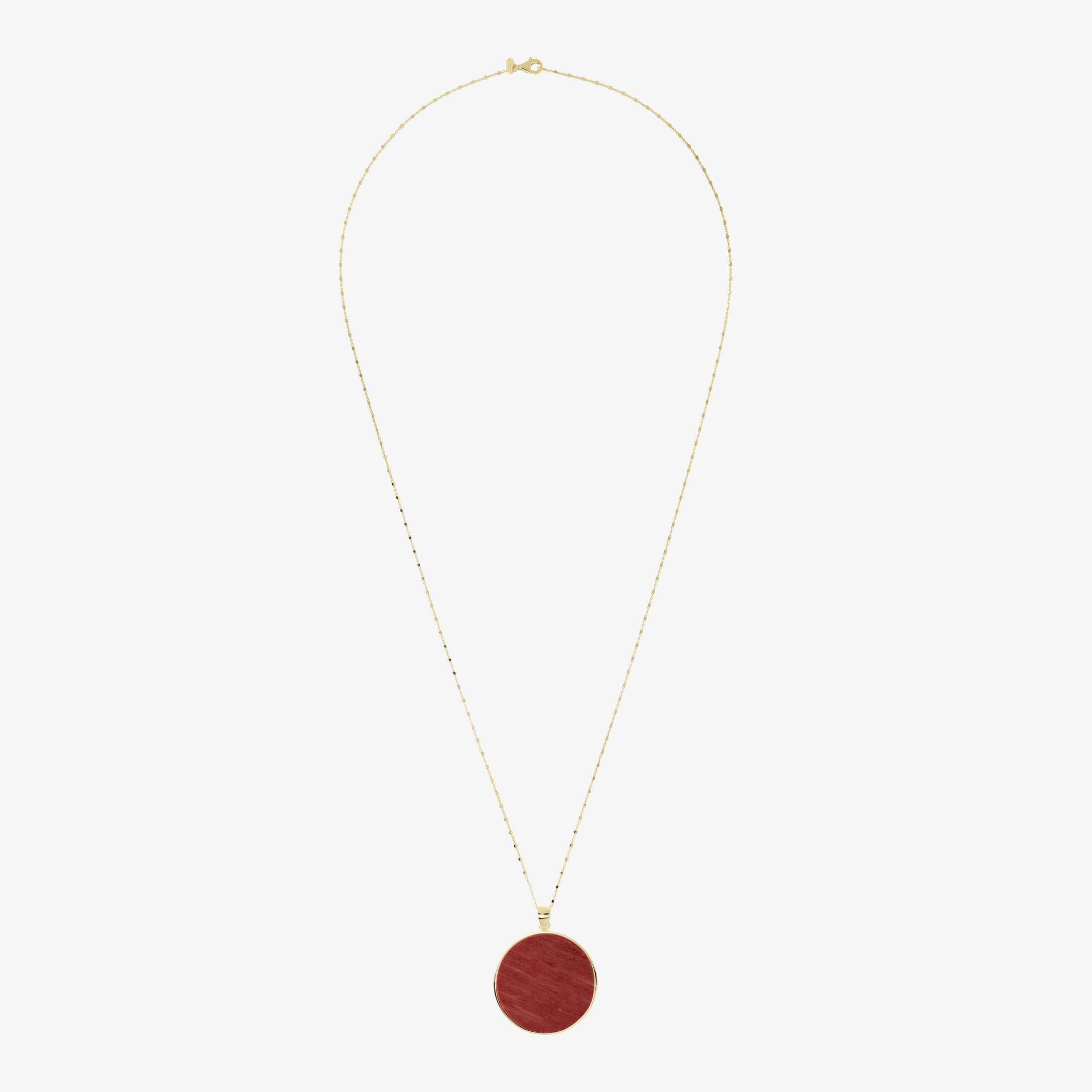 Collana Lunga in Argento 925 placcato Oro Giallo 18Kt con Pendente in Pietra Naturale Quarzite Rosa