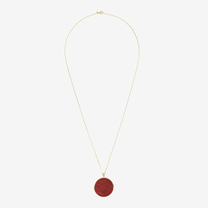 Collana Lunga in Argento 925 placcato Oro Giallo 18Kt con Pendente in Pietra Naturale Quarzite Rosa