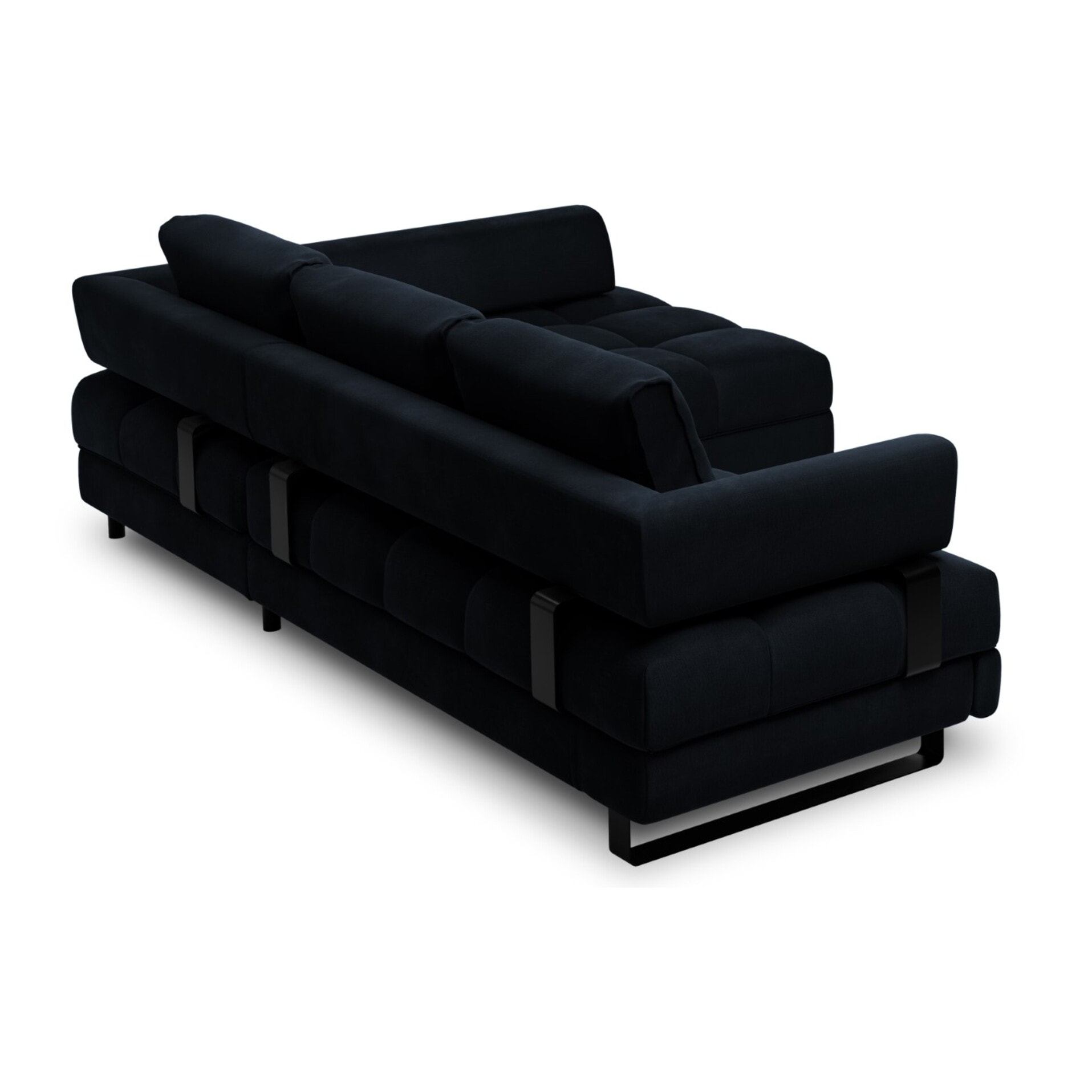 Canapé d'angle droit convertible avec coffre de rangement "Clinton" 5 places en velours bleu foncé