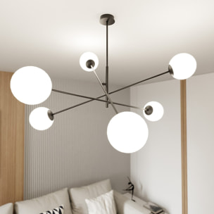 Lampada a sospensione Linear in acciaio nero opaco e vetro opalino
