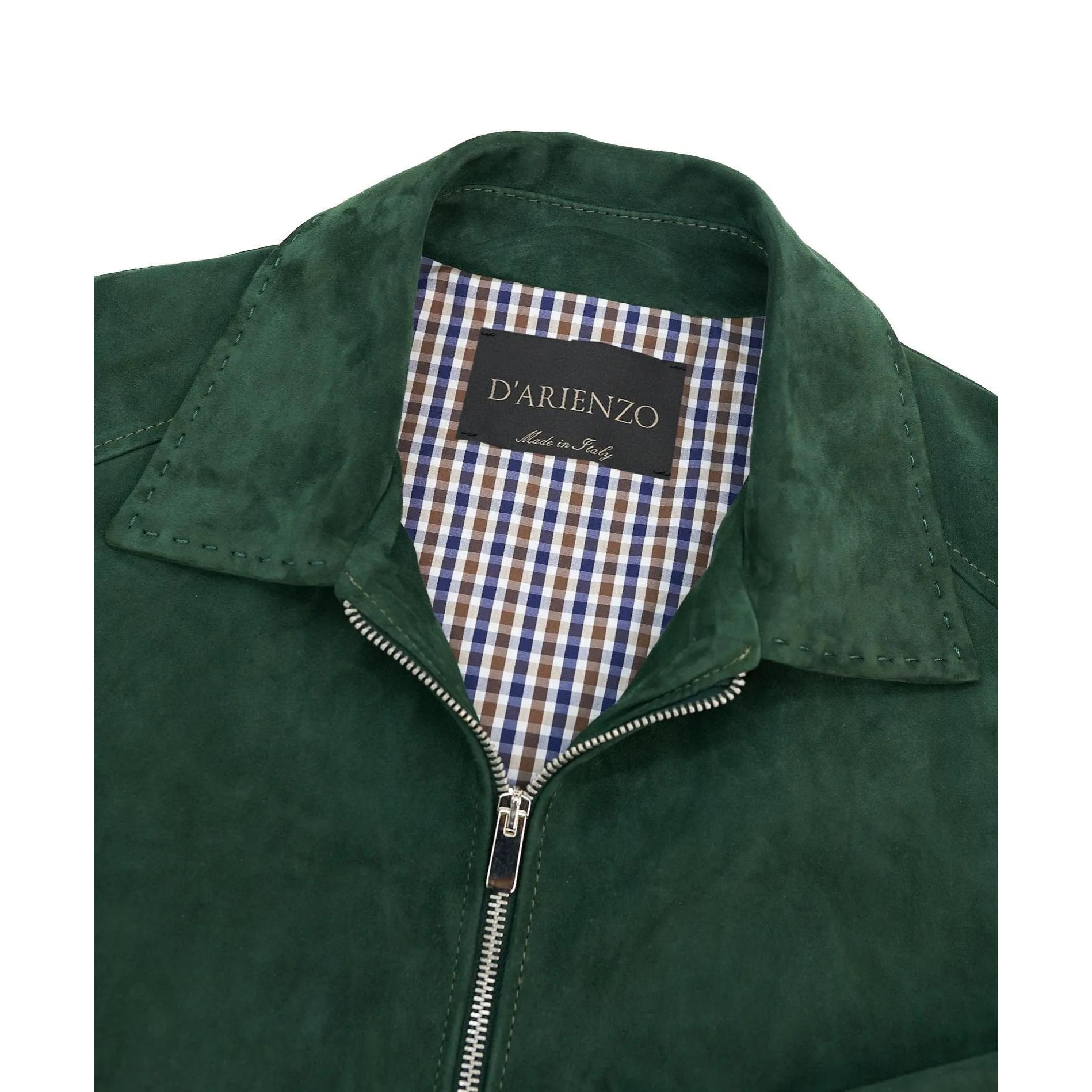 Giacca in camoscio color verde impunturata colletto camicia