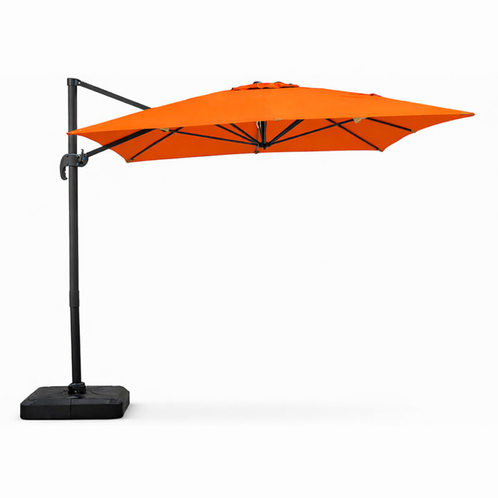 Parasol rectangulaire 3x4m déporté rotatif orange en aluminium NAVIA