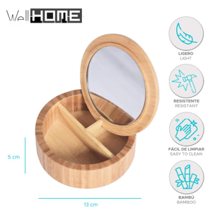 Espejo y Joyero redondo ALAIS de Bambú en color marrón