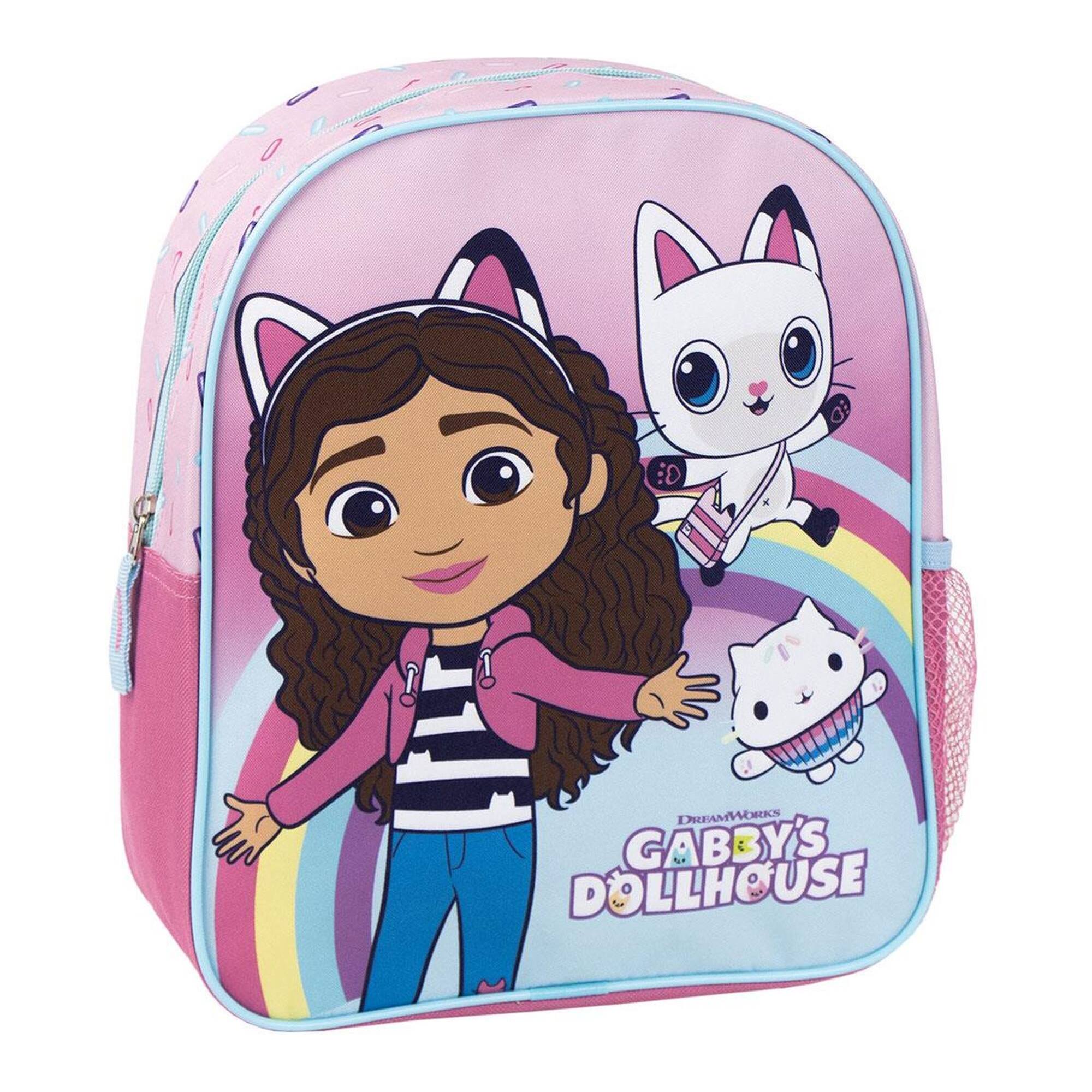 Mochila infantil de gabby´s dollhouse - color rosa - cierre de cremallera - 25x20x29 cm - mochila escolar - asas acolchadas