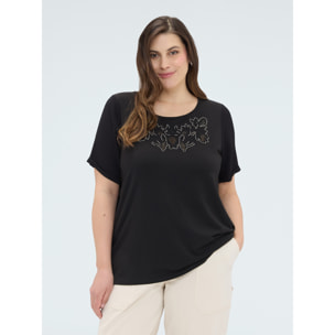 Fiorella Rubino - Camiseta bimaterial con bordado floral - Negro