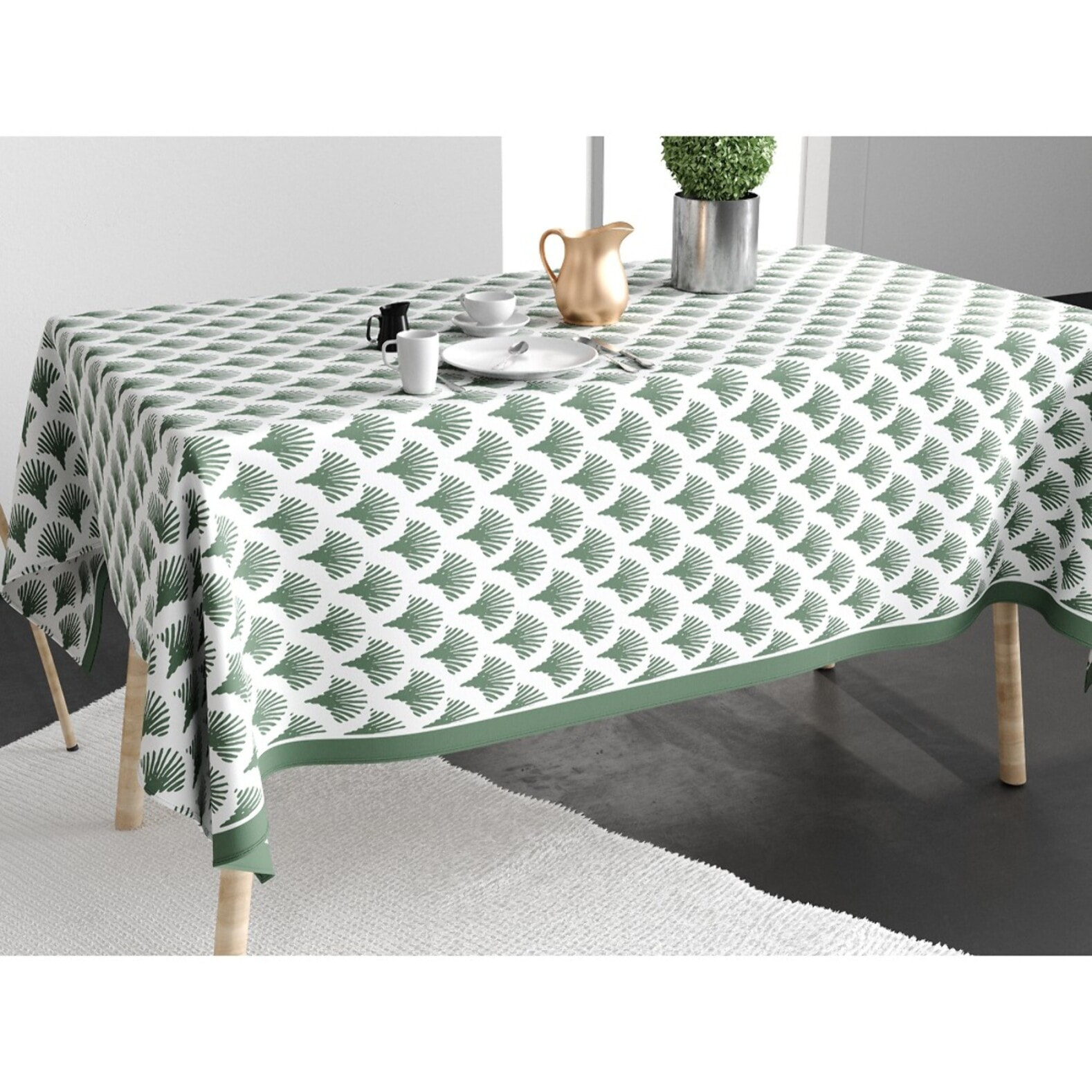 Nappe imprimée Coton Anti Tache Papyrus Vert