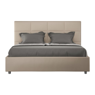 Cama con almacenaje acolchada 160x210 cuero sintético gris paloma Mika