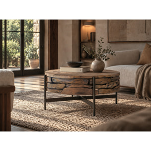 Table Basse en Bois de Teck 84 cm Style Rustique Chic Industriel