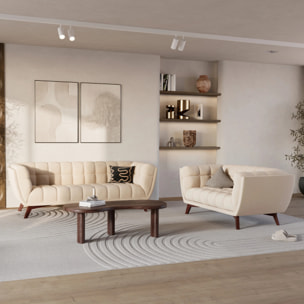 Canapé 3 places en velours beige - Mona