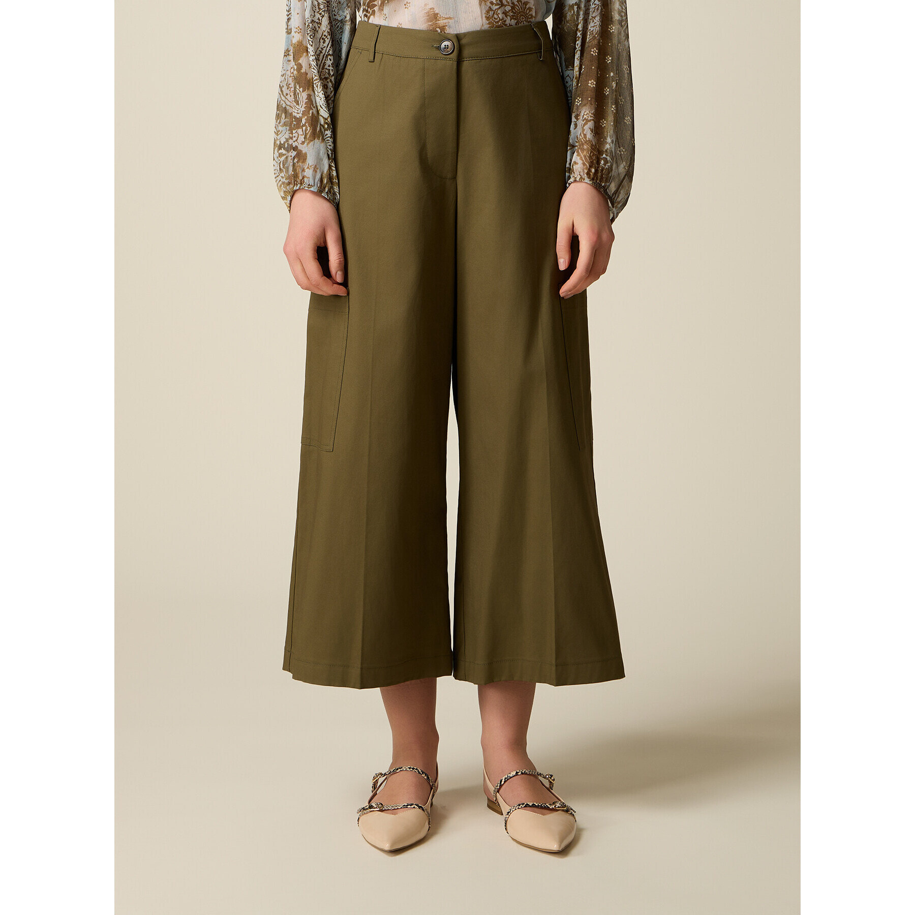 Oltre - Pantaloni cargo cropped - Verde militare