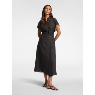 Elena Mirò - Falda midi de lino - Negro