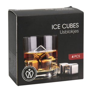 Cubitos de hielo de acero inoxidable - set 4 piezas en caja con clip ø2,7cm