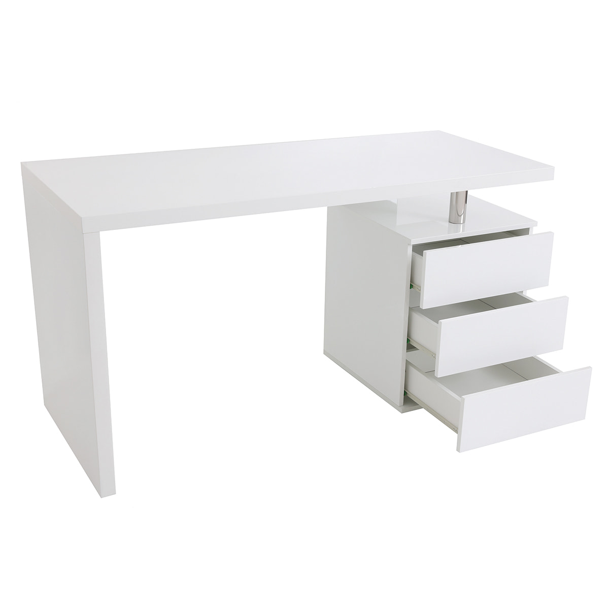Bureau avec rangements 3 tiroirs design blanc laqué brillant L140 cm CALIX
