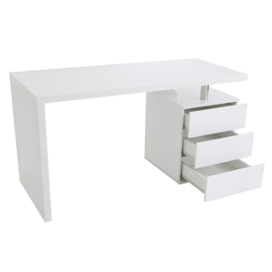 Bureau avec rangements 3 tiroirs design blanc laqué brillant L140 cm CALIX