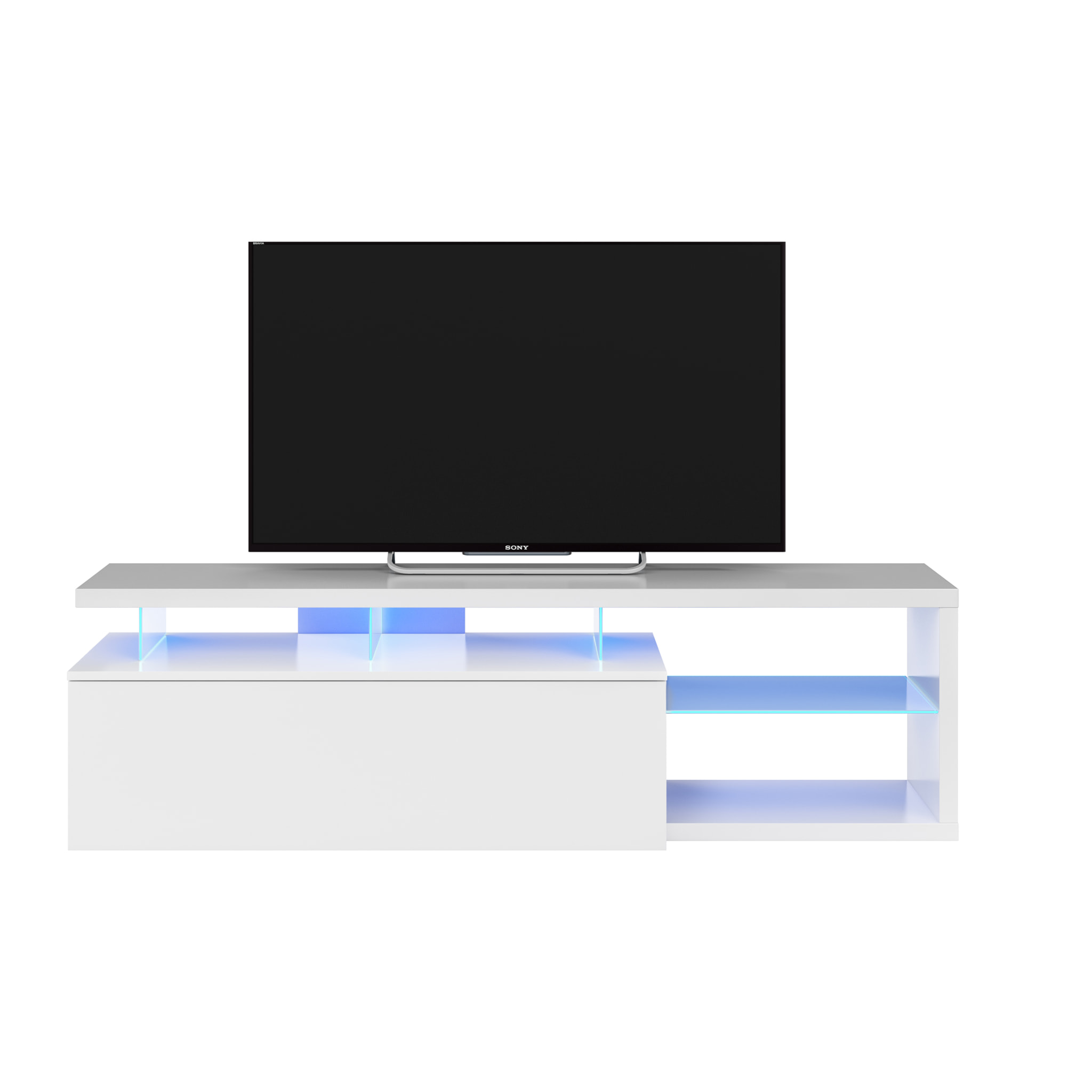 Mobile Mobiletto TV Fireflies da Soggiorno Sala da Pranzo Studio Moderno Design Illuminazione LED 150 x 43 x 41 cm Bianco