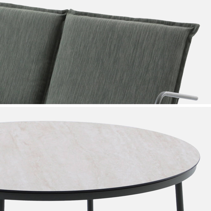 Salon de jardin acier, verre et textilène 4 places FORZA