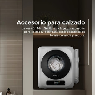 EVVO Secadora Mini S4 Plus – Secadora de Ropa Portátil 3 Kg, Diseño Mini Compacto, Panel Táctil, Higiene UV, Función Antiarrugas, Accesorio para Calzado, Mini Secadora Ideal para Espacios Reducidos