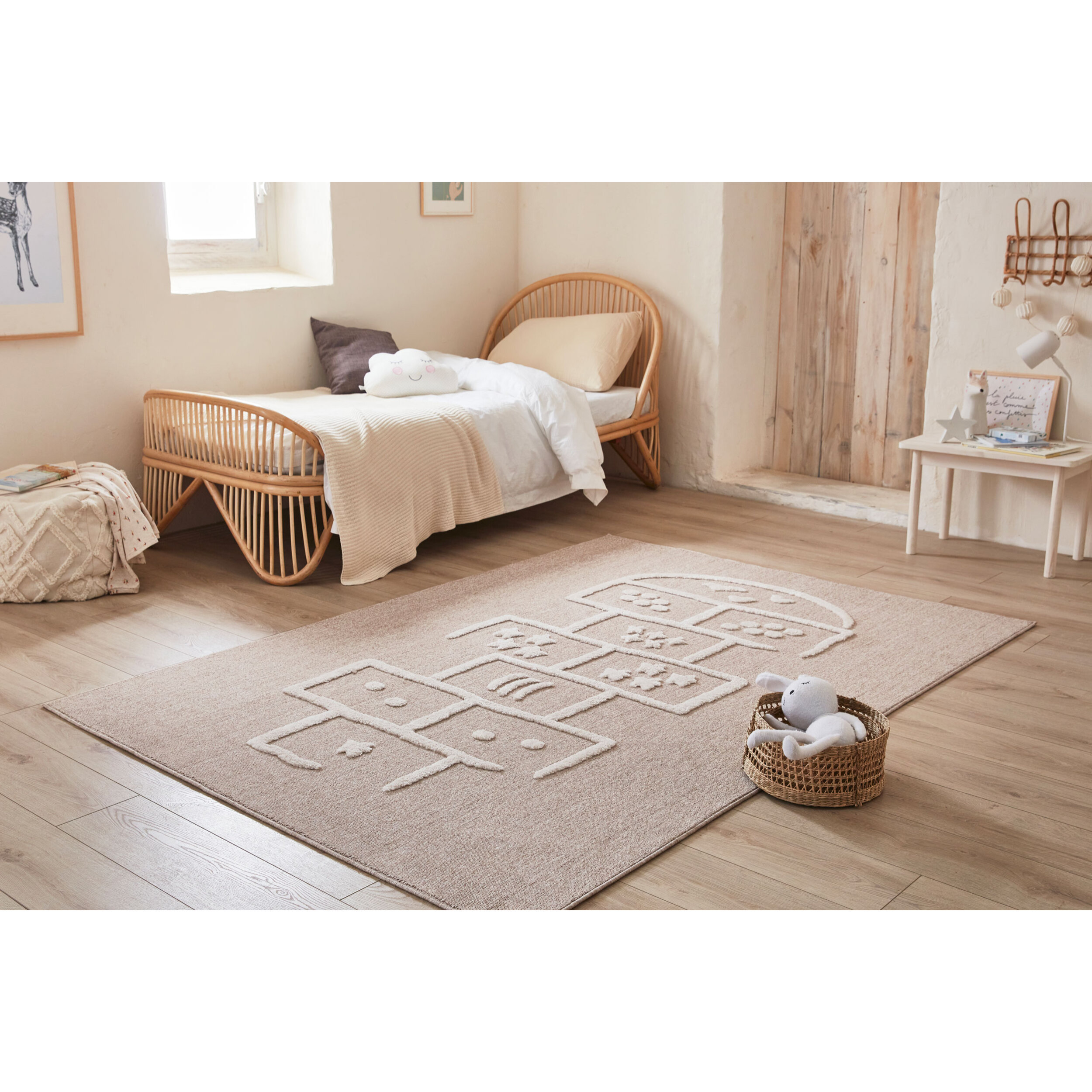 Bambi - tapis enfant motif marelle, beige