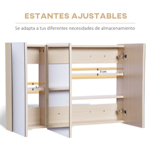 Armario de Baño con Espejo Mueble Espejo para Baño con 3 Puertas y Estantes Ajustables para Aseo Dormitorio Estilo Moderno 90x60x13,5 cm Roble