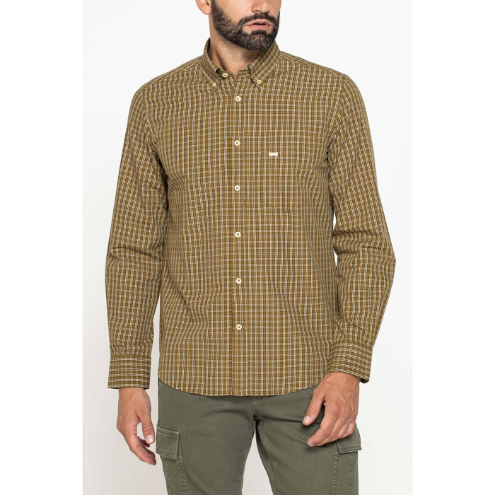 CAMICIA FANTASIA TINTO FILO CON COLLO BUTTON-DOWN