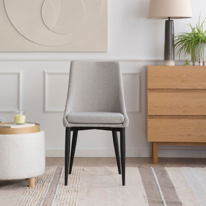 Chaise rembourrée Lauren -tapisserie et pieds métalliques-couleur gris 48 x 90 x 60 cm