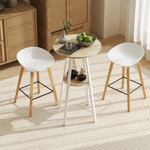 Mesa Alta Cocina Redonda con Estante de Almacenamiento, Mesa Alta Bar Moderna para 2 Personas con Marco de Metal para Salón y Comedor, 55x55x95 cm, Madera Natural y Blanco