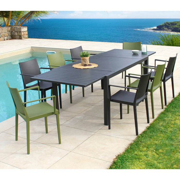 Ensemble table et chaises de jardin  - gris et vert olive - GUETHAROS