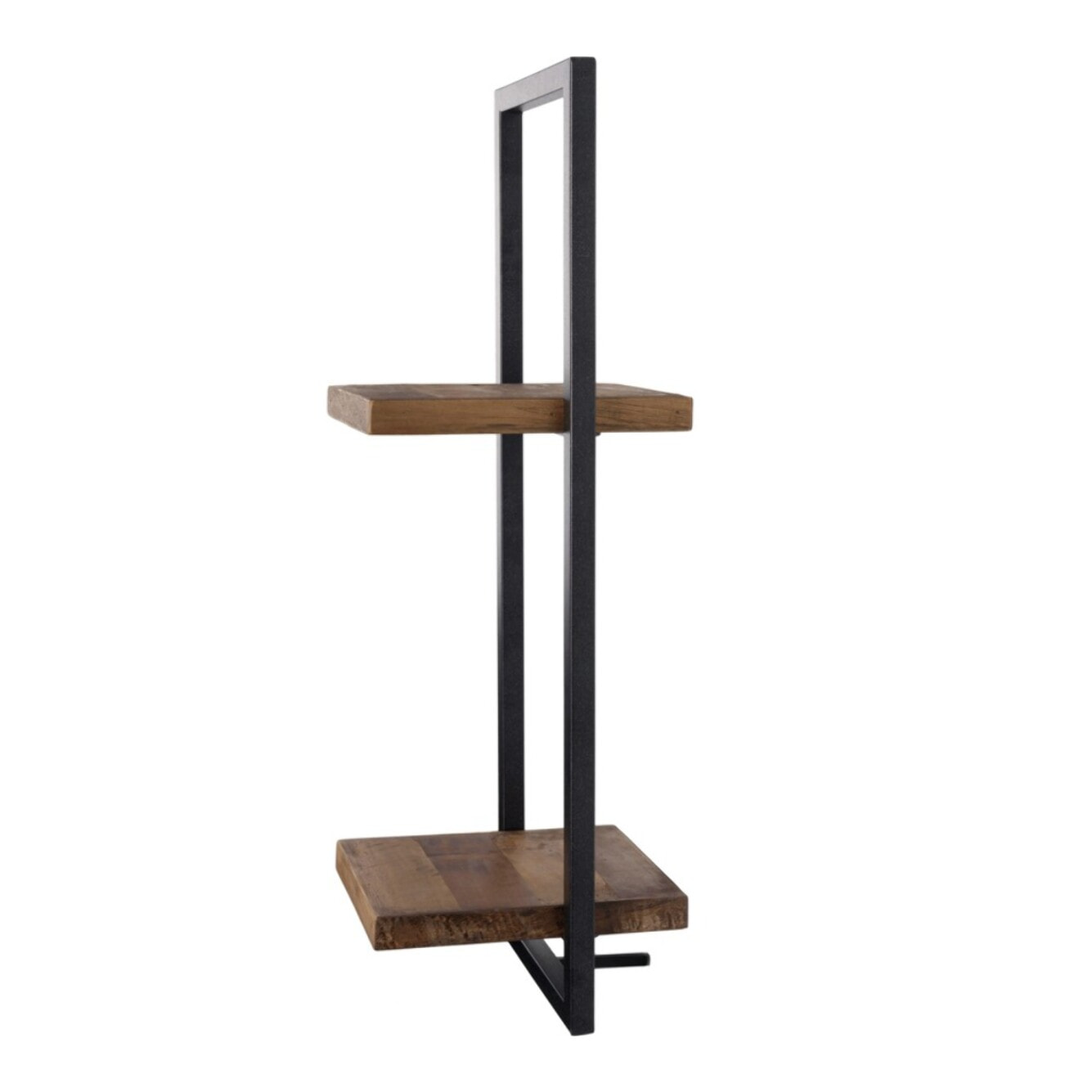SIXTINE - Étagère murale 2 plateaux teck recyclé marron structure métal noir