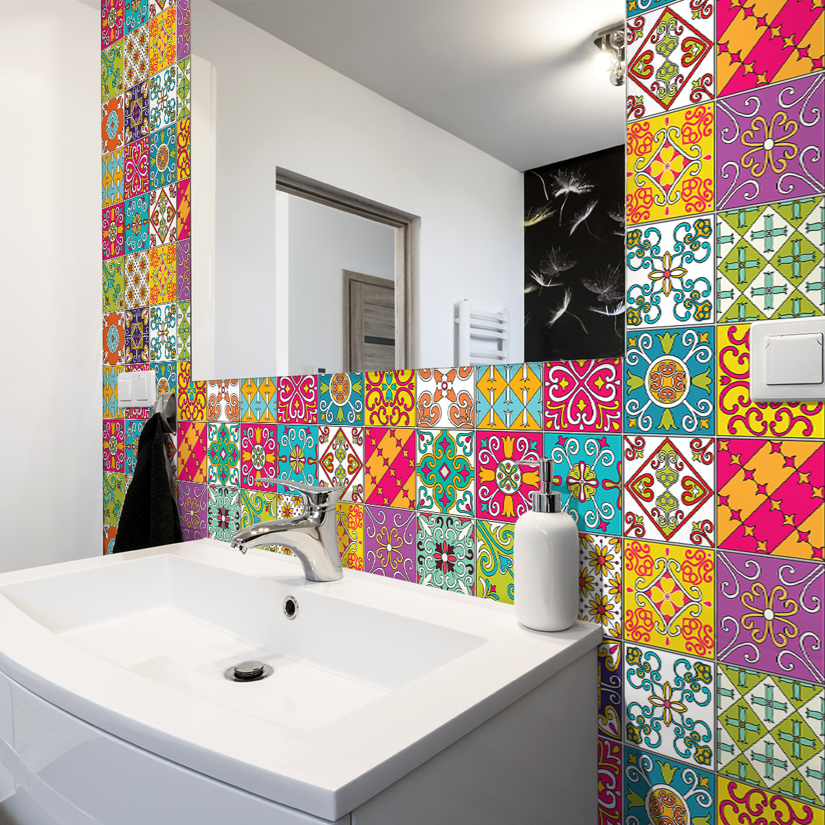 Stickers muraux - Sticker Mural Carrelage adhésif Cuisine Salle de Bain - 24 STICKERS CARRELAGES AZULEJOS ARMONDO