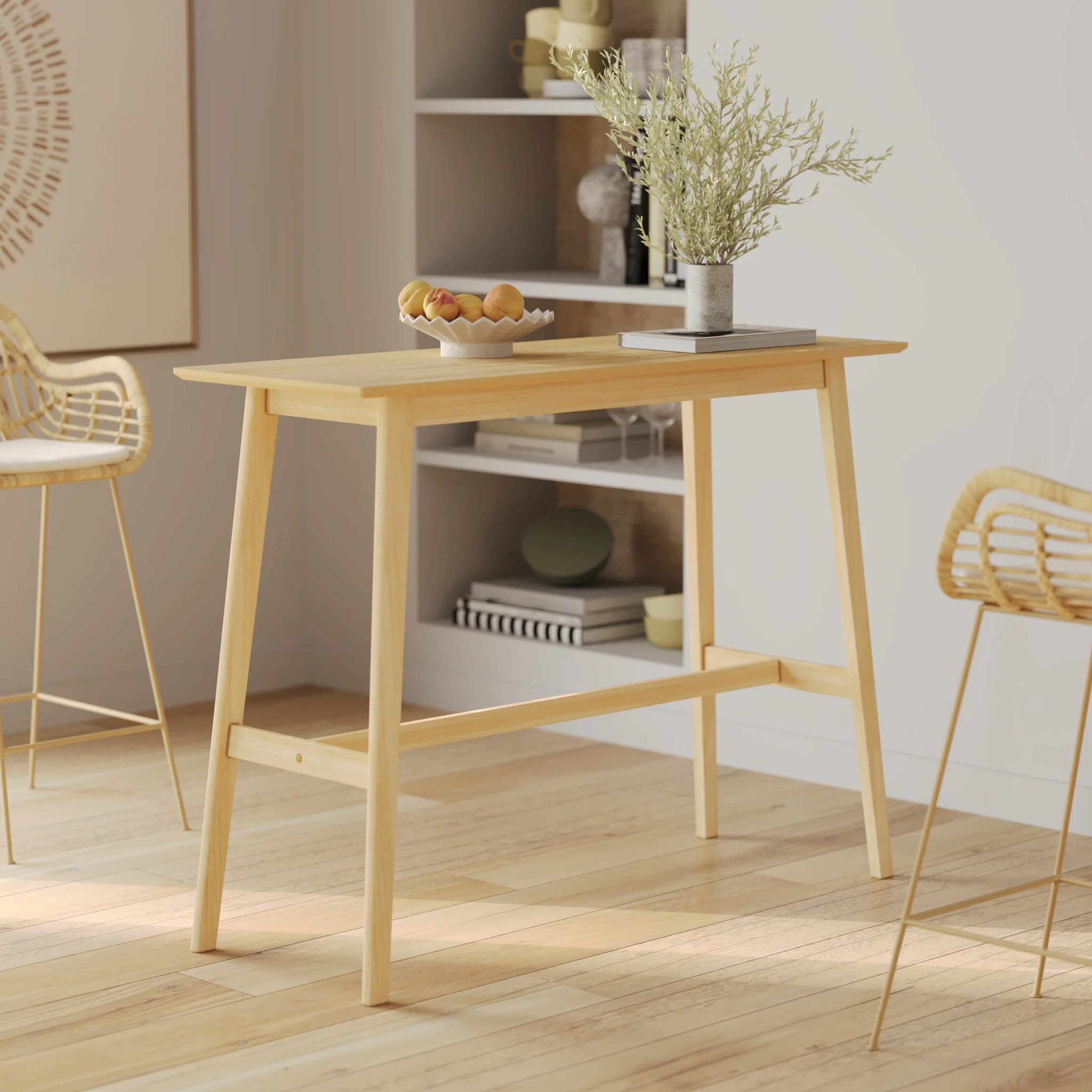 Table de bar rectangulaire 4 personnes en bois clair naturel 120 cm - Buvette