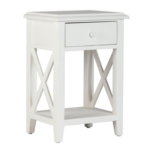 Table de chevet Niza -bois massif d'araucaria et panneau mdf-couleur laqué blanc mat 43 x 63 x 34 cm