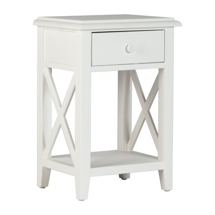 Table de chevet Niza -bois massif d'araucaria et panneau mdf-couleur laqué blanc mat 43 x 63 x 34 cm