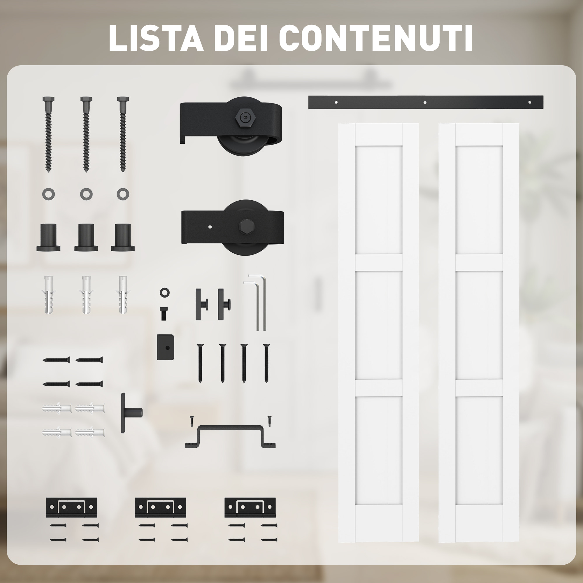 Puerta Corredera Plegable con Herrajes 91,4x213,4 cm, Puerta Corredera Interior con Rodillo, Riel de Acero, Guía de Suelo, Manija, para Baño, Salón, Sala de Estar, Blanco