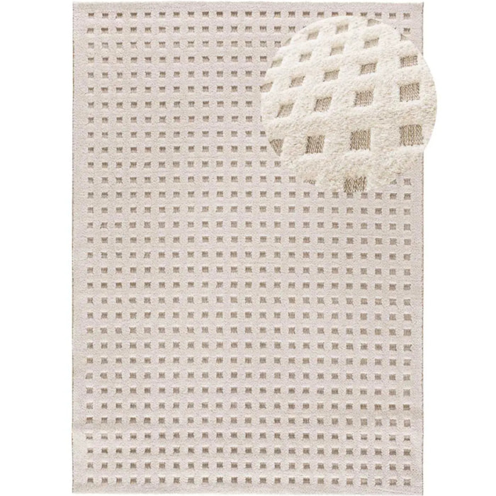 DIENA Alfombra con efecto damero y relieve en color blanco, varias medidas disponibles.