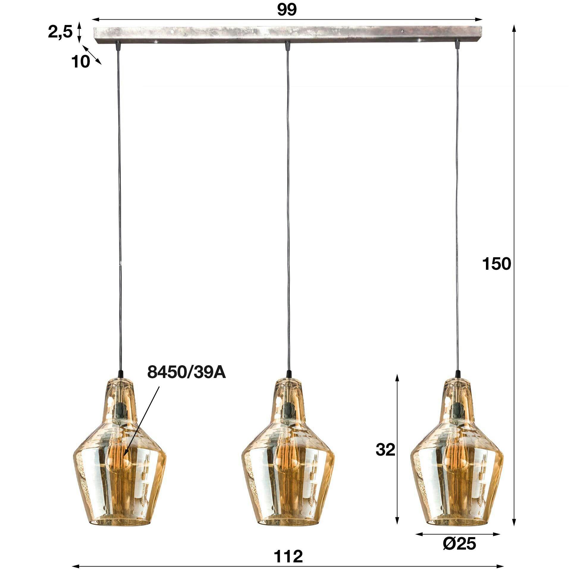 Suspension vintage en verre ambré 3 lampes LUCKNOW