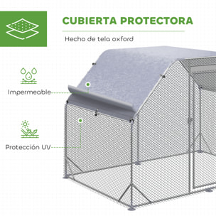 Gallinero para Exterior, 2,8x1,9x1,95 m, Gallinero de Acero Galvanizado, Cubierta de Tela Oxford, Anti-UV e Impermeable, Jaula para 4-6 Gallinas y Conejos, Plata