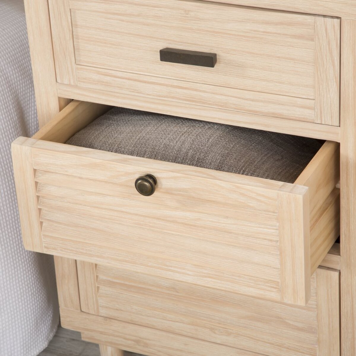 Table de chevet Venice -bois massif, panneau de mdf et placage naturel-couleur naturel 46 x 69 x 37 cm