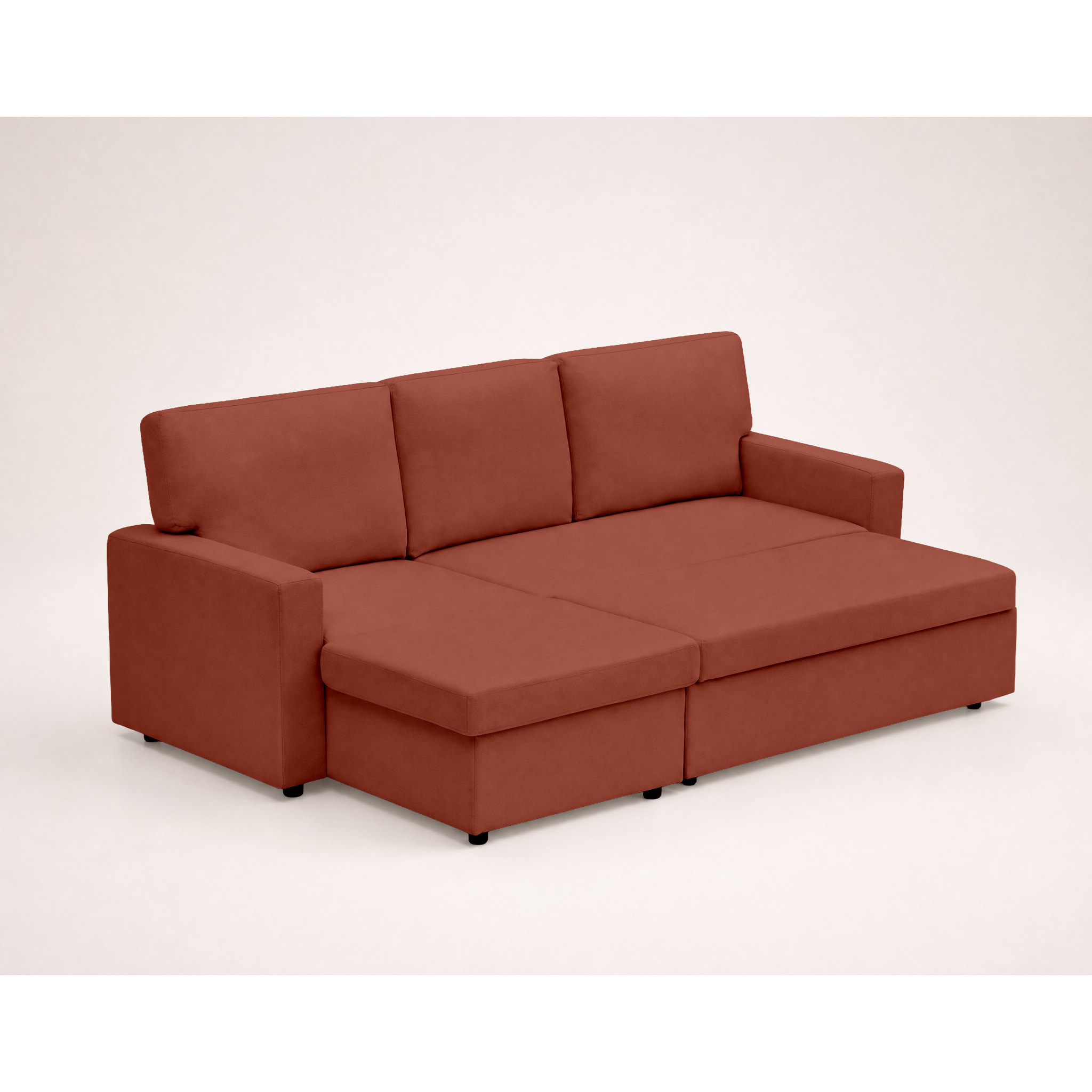 Meiya - canapé d'angle réversible 4 places convertible avec coffre en tissu - Terracotta