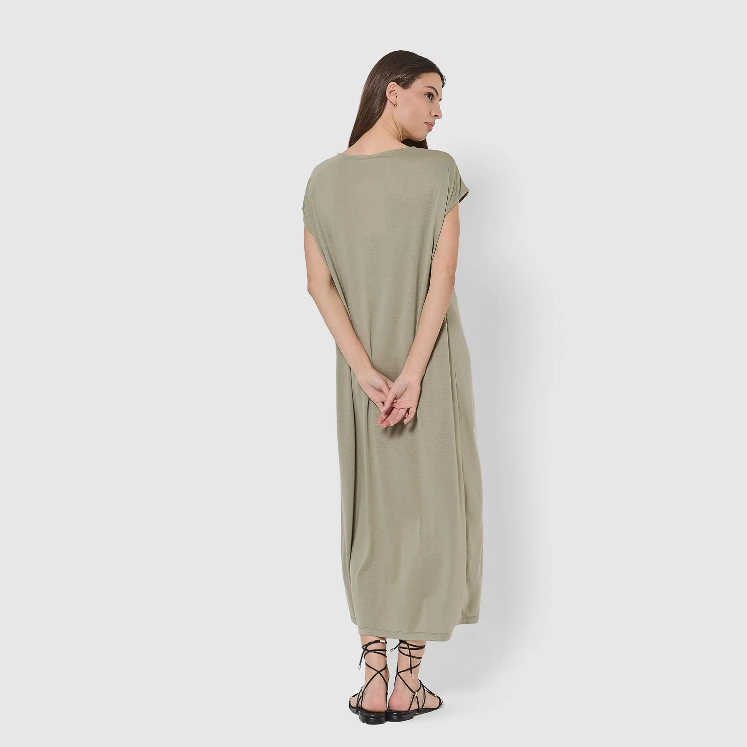 Vestido largo viscosa verde cacería
