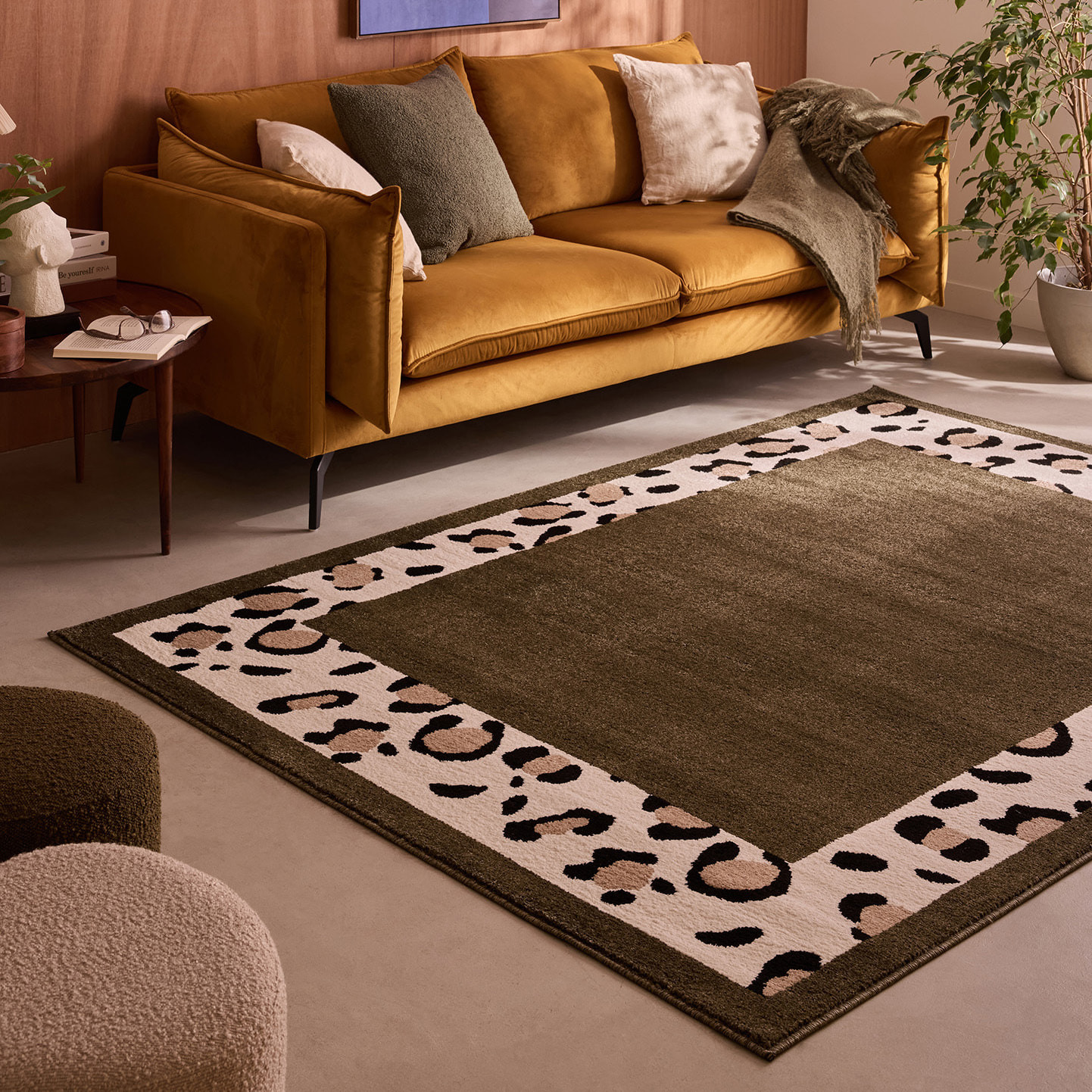 LEOVAH - Tapis de salon vert à motif léopard