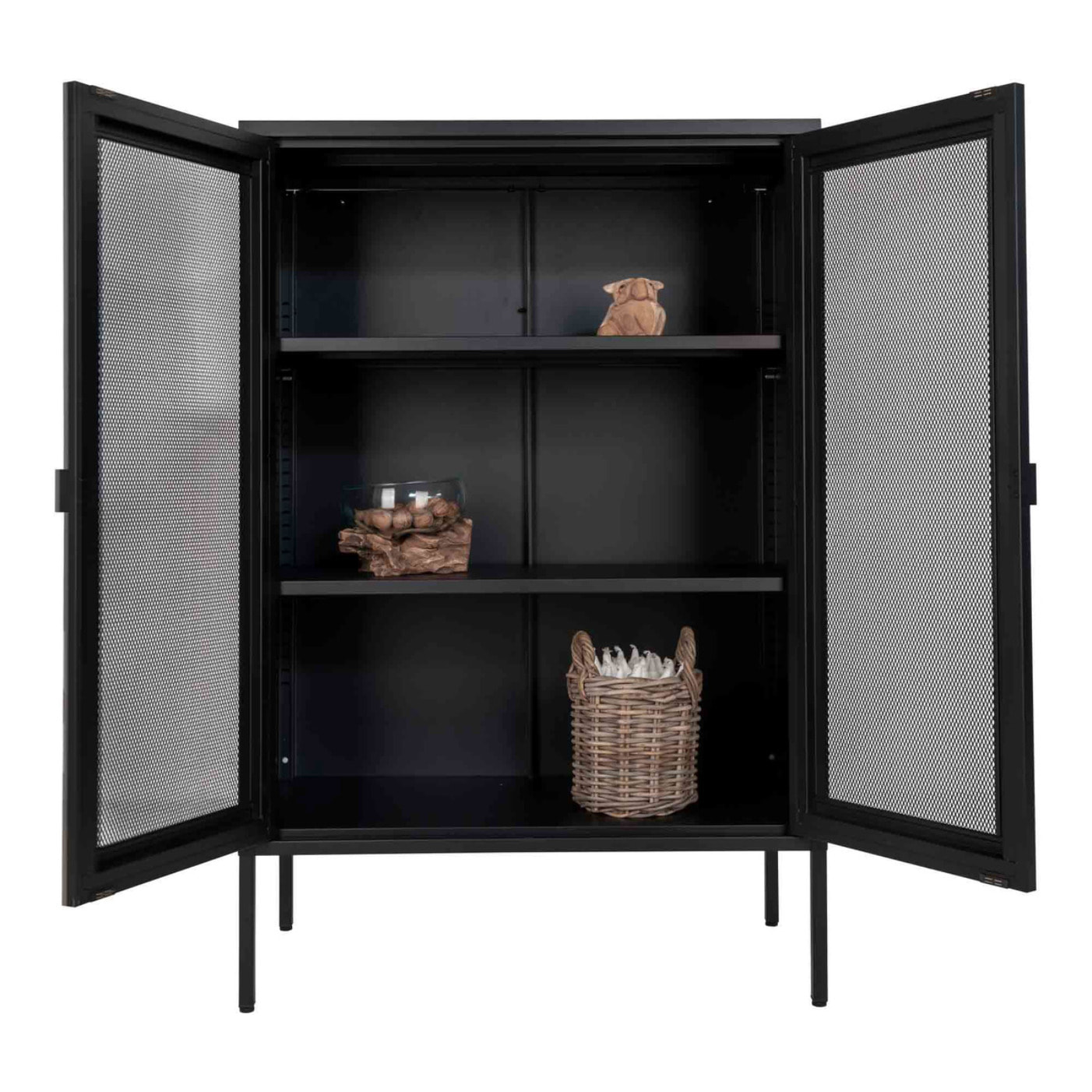 Armadio Melbourne in acciaio nero con 2 ante a rete, 80×40×120 cm