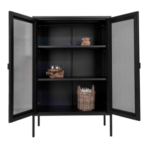 Armadio Melbourne in acciaio nero con 2 ante a rete, 80×40×120 cm