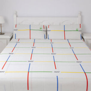 Set 4pc cama ( sábana bajera 160x200+30cm + sábana encimera 240x240cm + fundas almohada 45x90cm(x2)) rainbow benetton 70%algodón + 30% poliéster