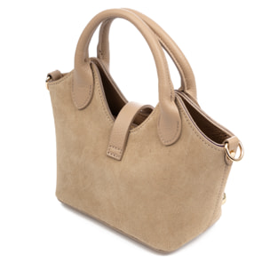 Barzanò Bolso de mano Mujer. Piel auténtica Gamuza con detalles metálicos.