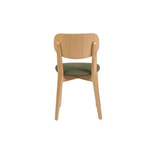 Chaises vintage en bois clair chêne et tissu effet velours texturé vert kaki (lot de 2) LUCIA