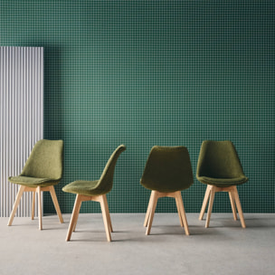 Lot de 4 chaises scandinaves revêtement bouclette texturée kaki. pieds bois de hêtre - Nils