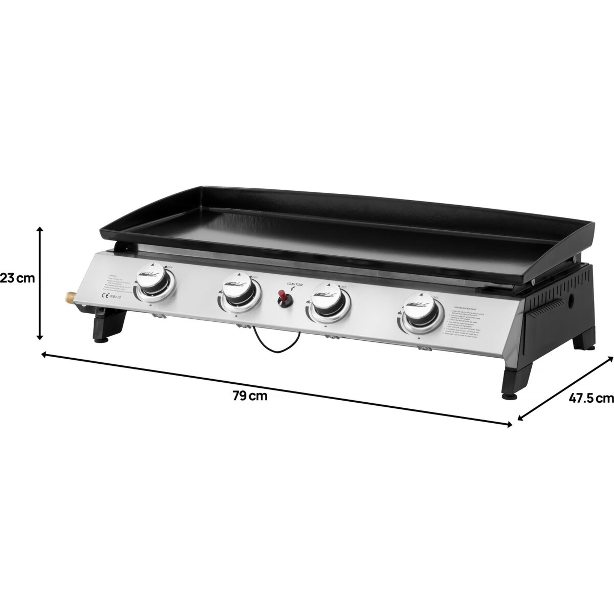 Plancha à gaz avec 4 brûleurs en métal "Jolly" - 10 Kw - Gris